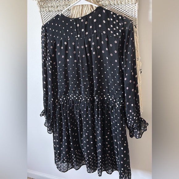 Banjanan Polka Dot Bib Dress Long Sleeve Ruffle Pleated Cotton Size Small - Picture 5 of 5